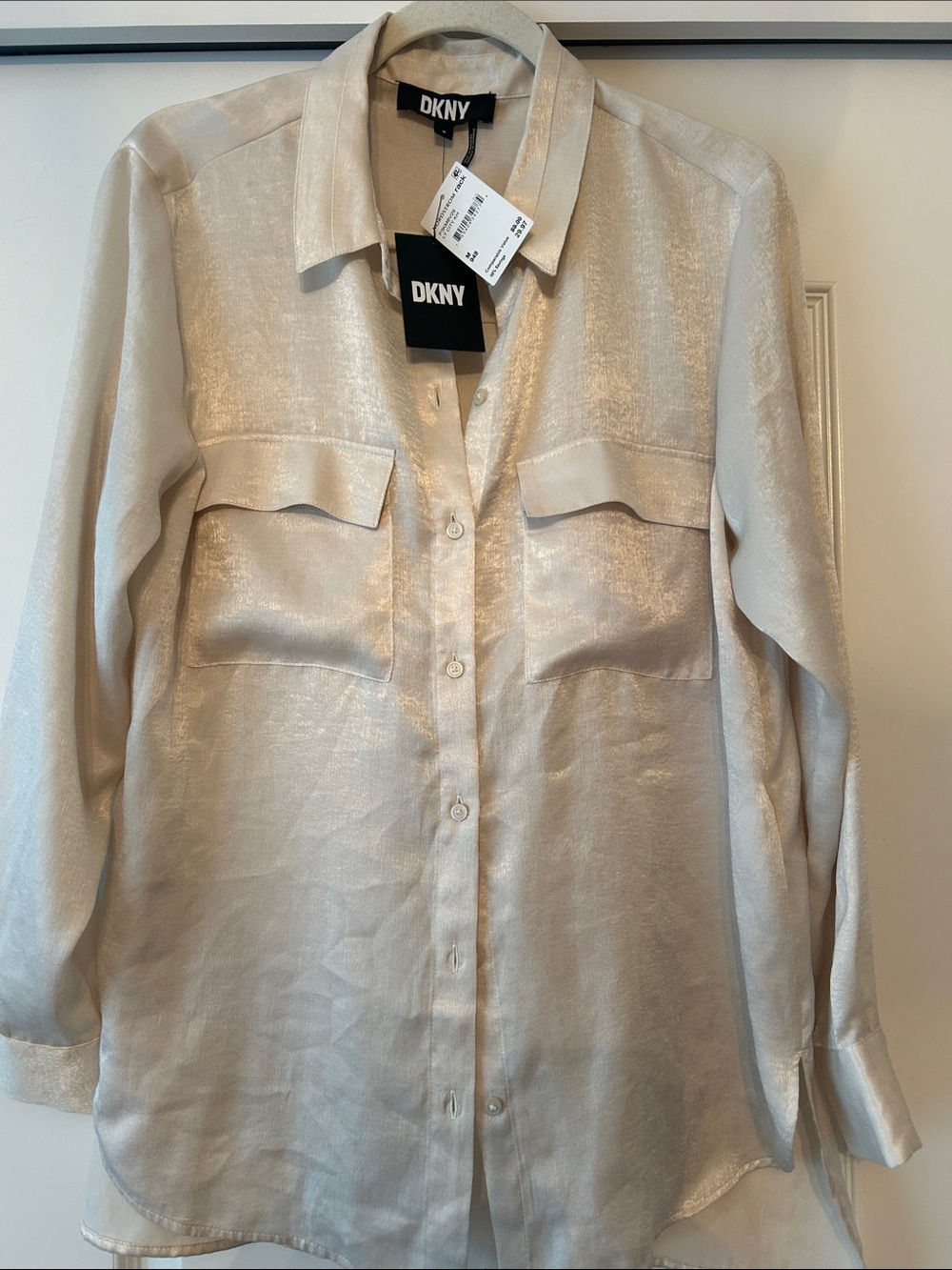 DKNY Shimmery Ivory Button-Down Blouse